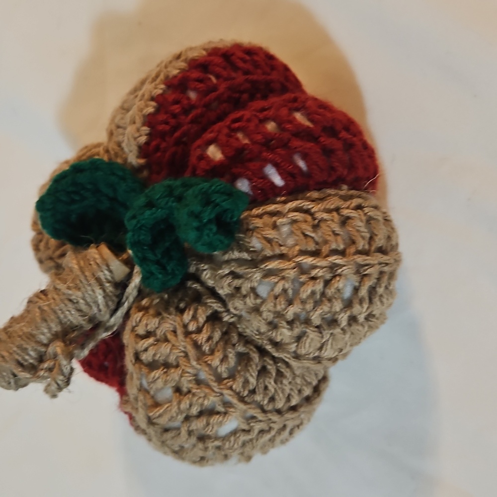 Handmade Crochet Pumpkin Crochet Rustic Fall Decor with Jute Stem and Green leaf - Picture 13 of 17